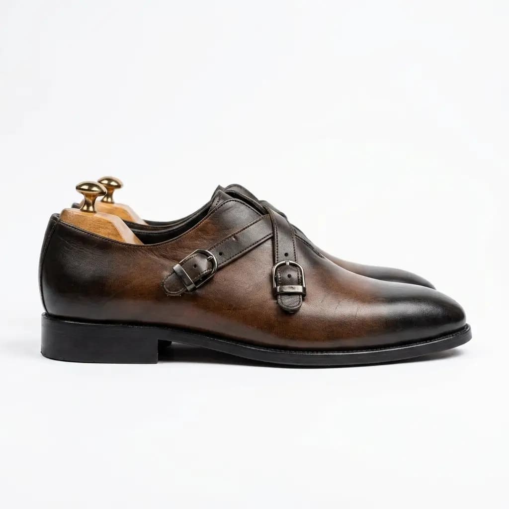 کفش دبل کراس مانک استرپ تمام چرم طبیعی دسترنگ برند MT Shoes — تصویر ۲