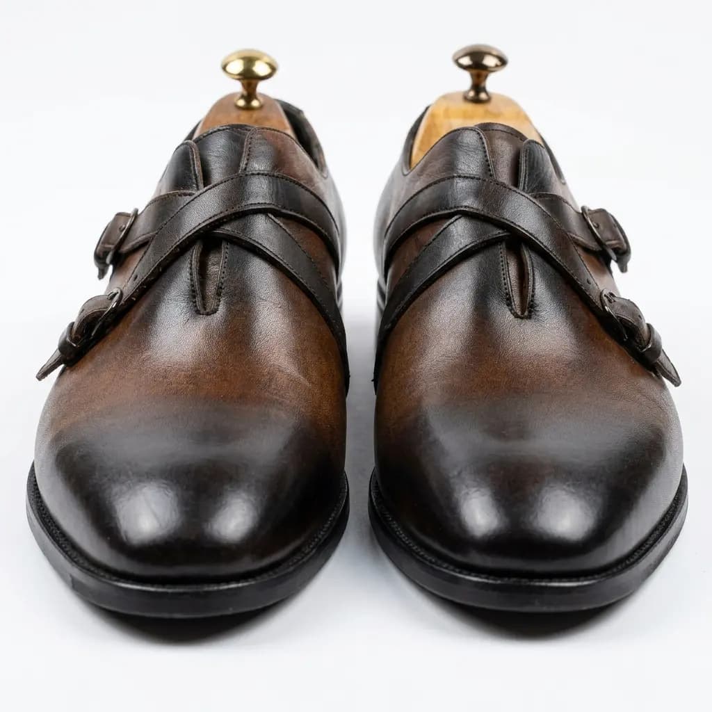 کفش دبل کراس مانک استرپ تمام چرم طبیعی دسترنگ برند MT Shoes — تصویر ۴