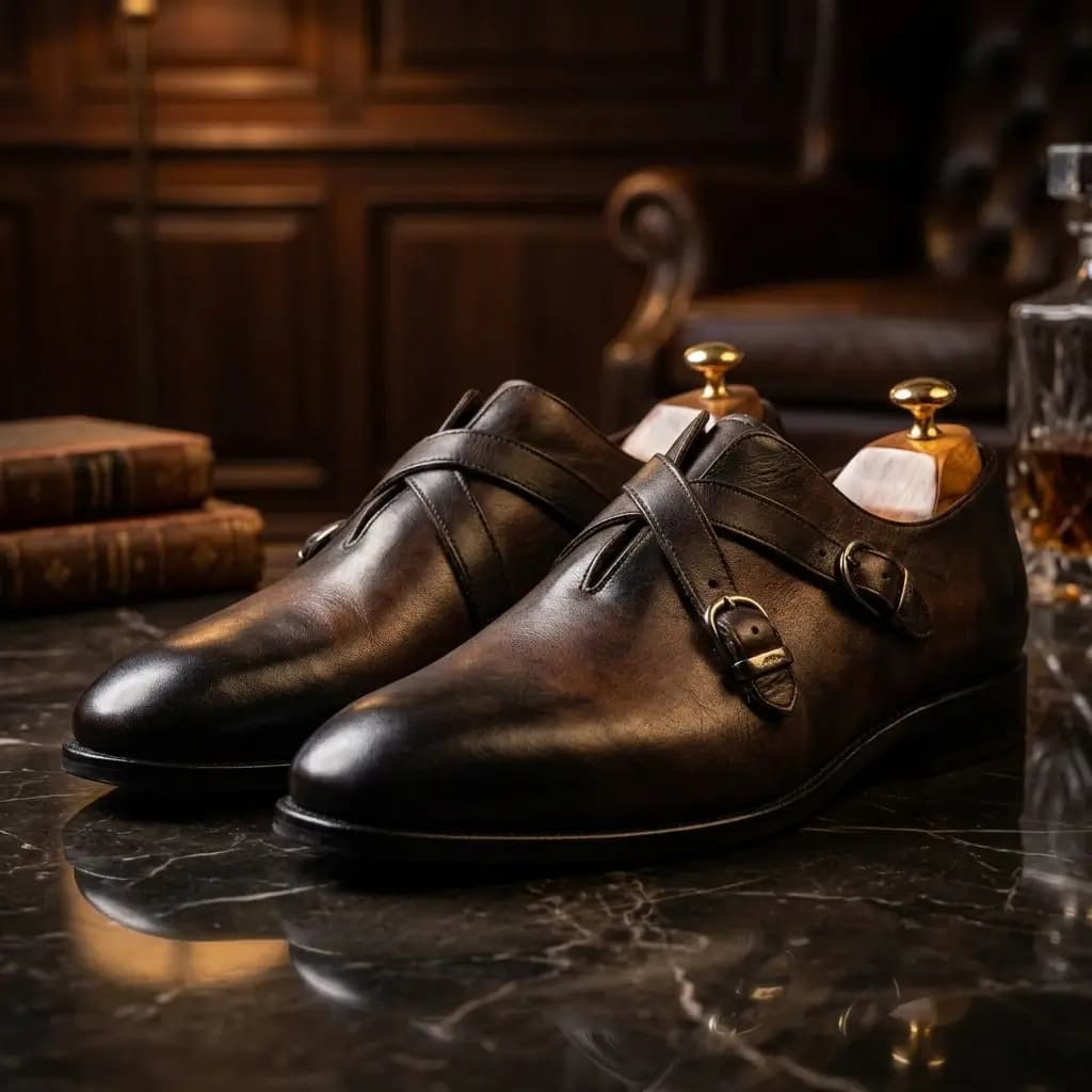 کفش دبل کراس مانک استرپ تمام چرم طبیعی دسترنگ برند MT Shoes — تصویر ۵