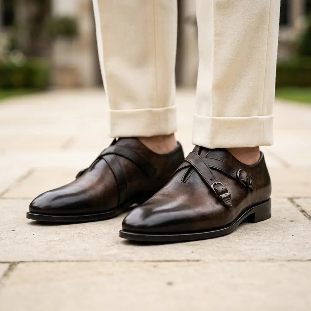 کفش دبل کراس مانک استرپ تمام چرم طبیعی دسترنگ برند MT Shoes — تصویر ۶