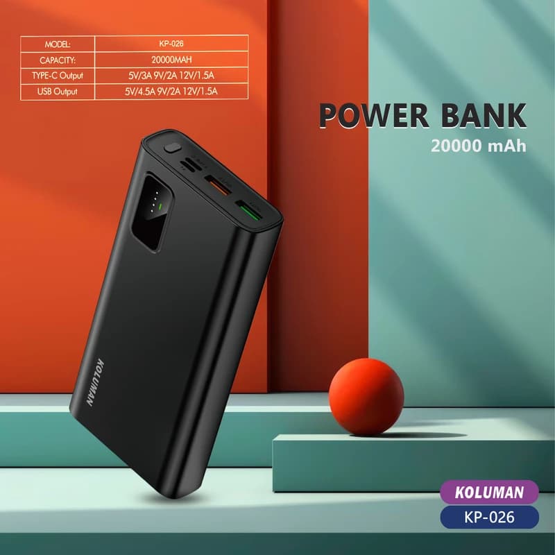 پاوربانک کلومن KP-026 با ظرفیت 20000 میلی آمپر 22.5 وات با گارانتی — تصویر ۹