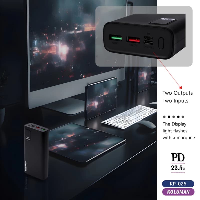 پاوربانک کلومن KP-026 با ظرفیت 20000 میلی آمپر 22.5 وات با گارانتی — تصویر ۸