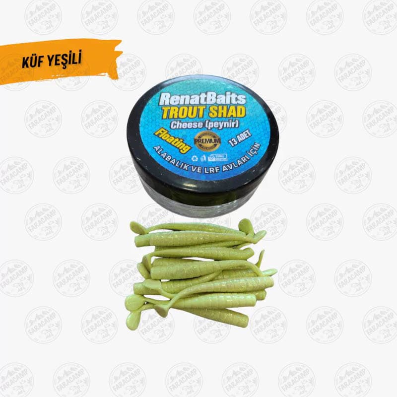 طعمه مصنوعی بچه ماهی شناور سبز کم رنگ طعم دار(پنیر) رنات بیت بسته ۱۳ عددی Renat Baits Glittery Trout Shad — تصویر ۳