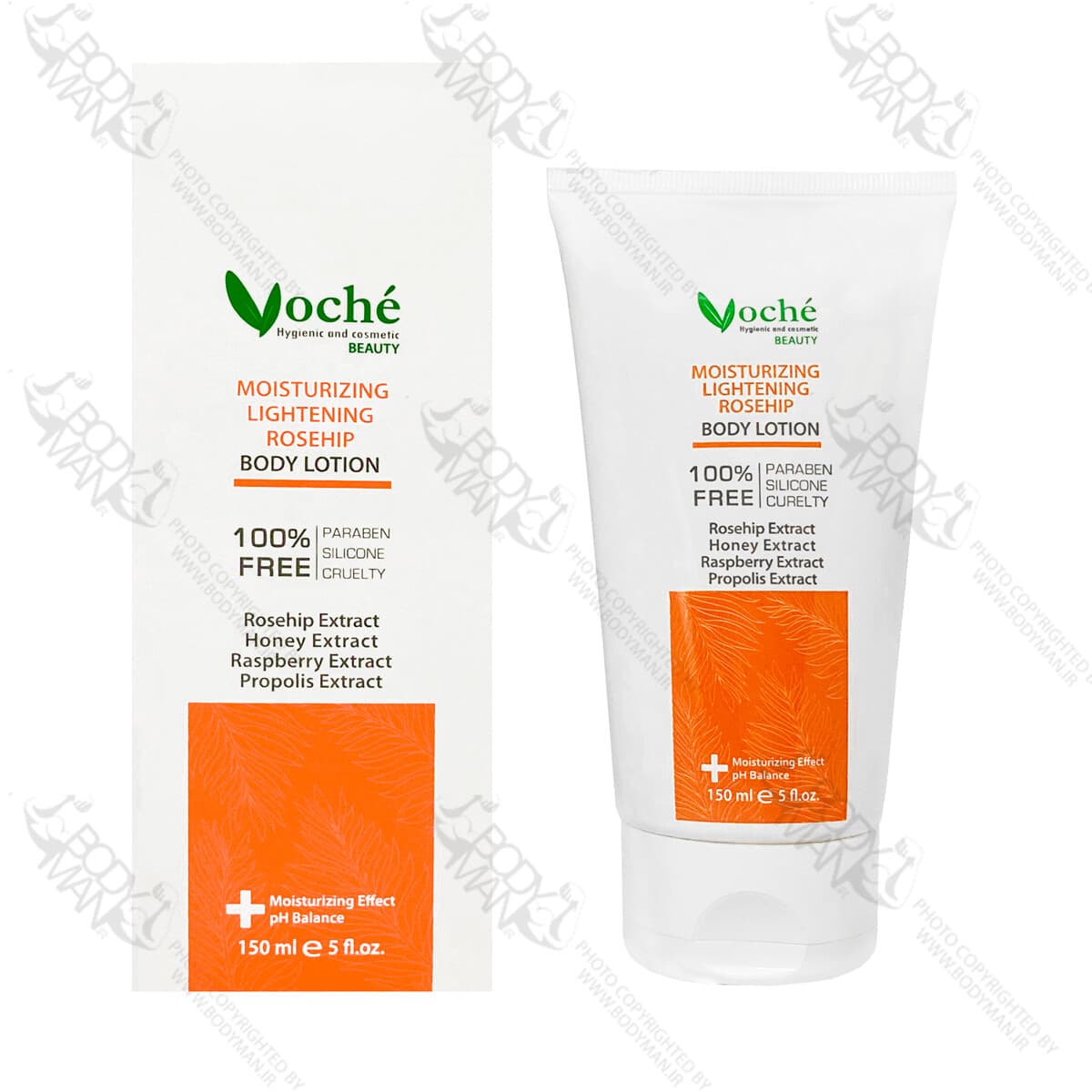 لوسیون مرطوب کننده و شفاف کننده بدن حاوی عصاره رزهیپ وچه | Voche MOISTURIZING LIGHTENING ROSEHIP BODY LOTION