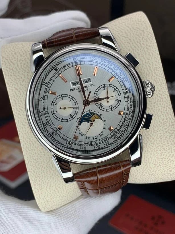 ساعت مچی پتک فیلیپ تقویم دائمی | Patek Philippe Perpetual Calendar | نقره ای صفحه سفید رپلیکا ایتالیا — تصویر ۲