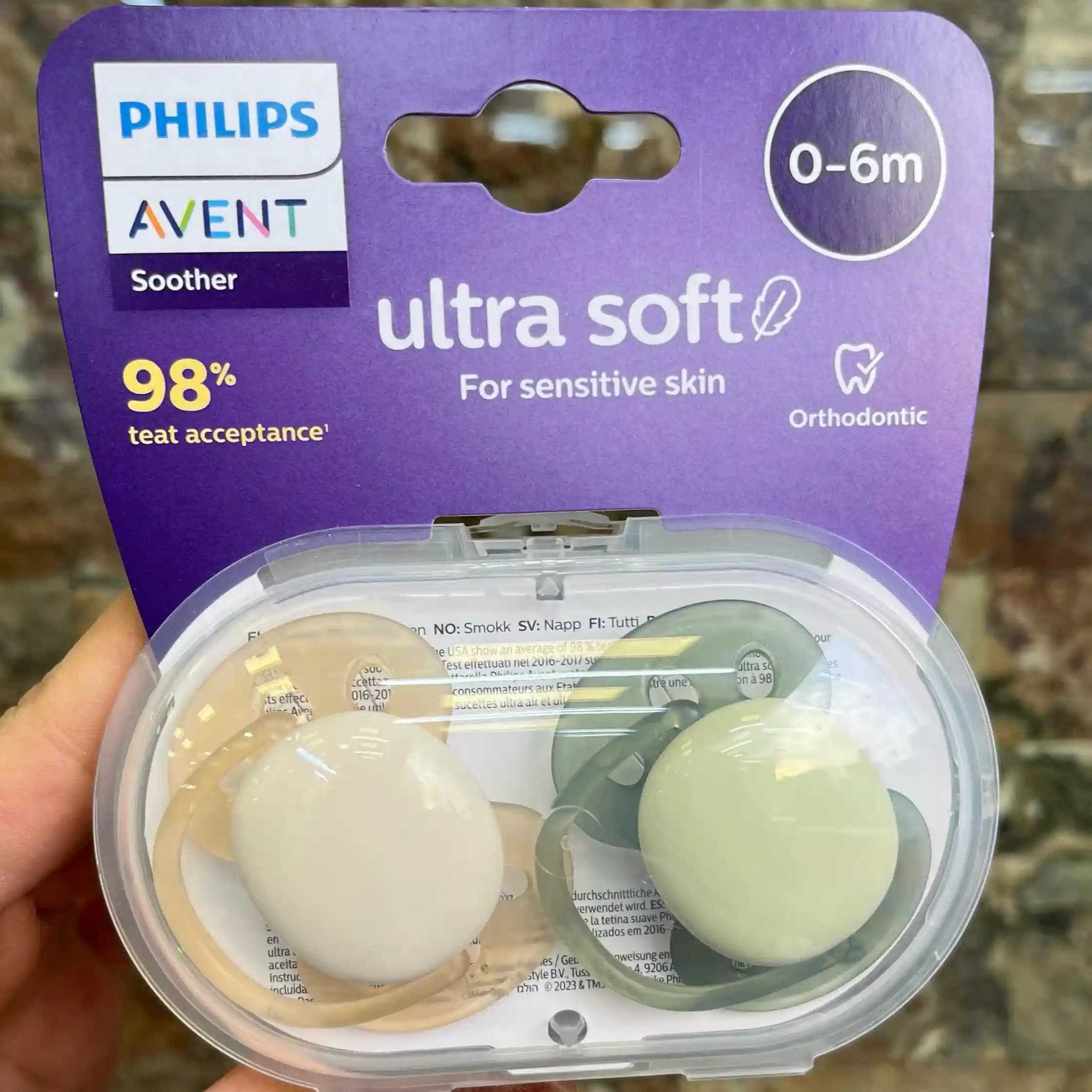 پستانک ۲ عددی ۰ تا ۶ ماه فیلیپس اونت Philips Avent کرم و سبز ساده — تصویر ۴