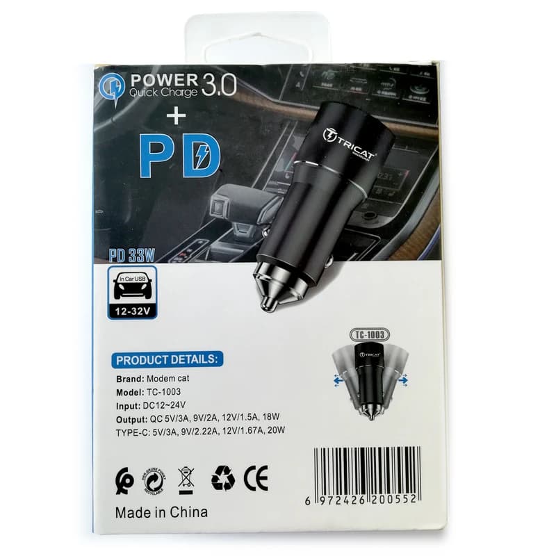 شارژر فندکی فست شارژ 38وات تریکت TRICAT TC-1003 — تصویر ۷