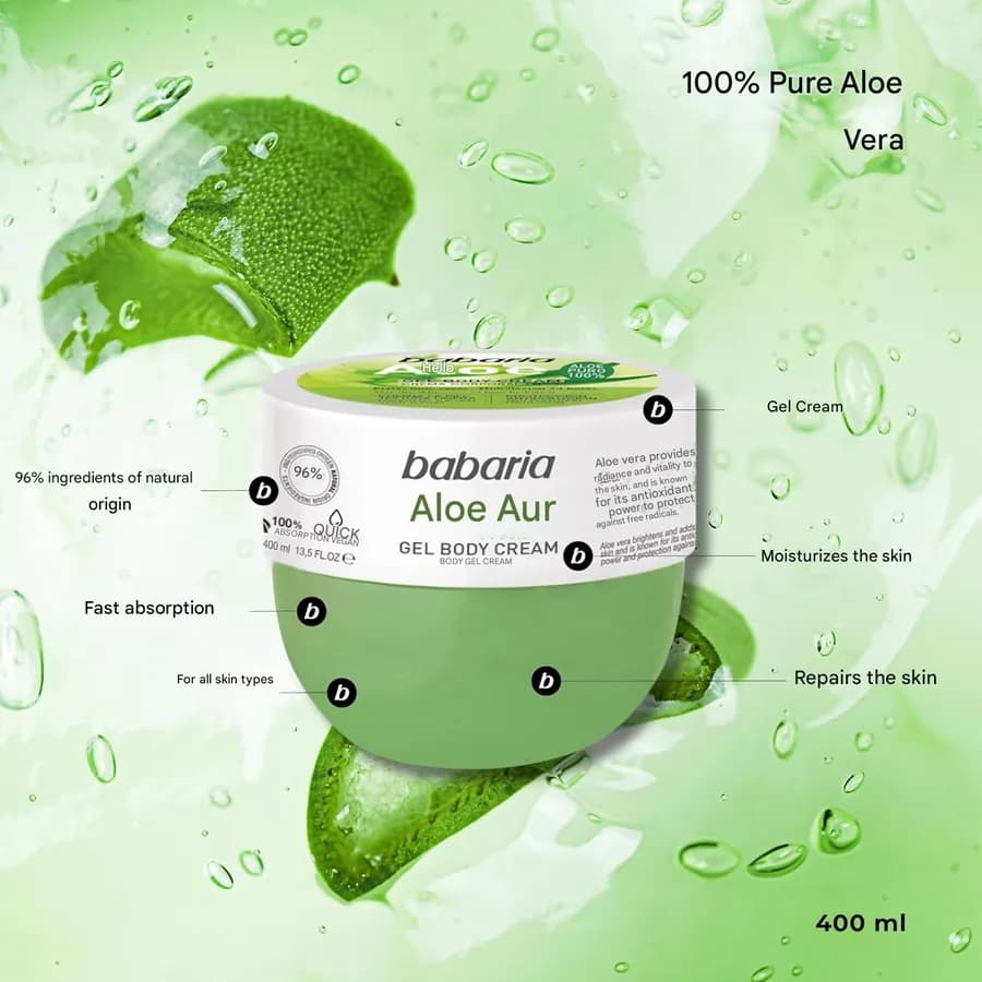 ژل کرم بدن اسپانیایی باباریا Babaria Aloe Fresh حاوی ویتامین آلوئه ورا 400 میل — تصویر ۲