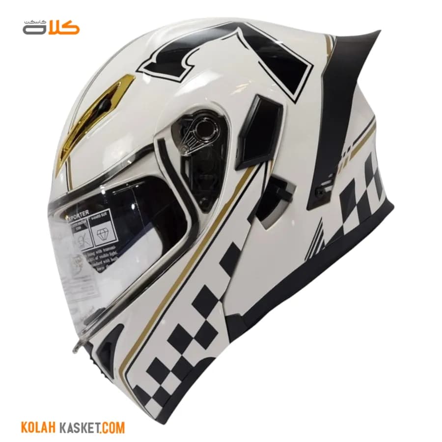 کلاه کاسکت فک متحرک کایک QIKE رنگ سفید طرح checkered