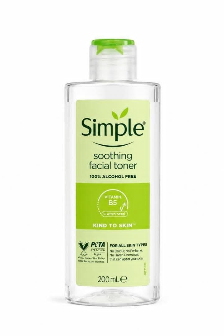 تونر تسکین دهنده و آبرسان سیمپل مدل Soothing Facial Toner حجم 200 میل