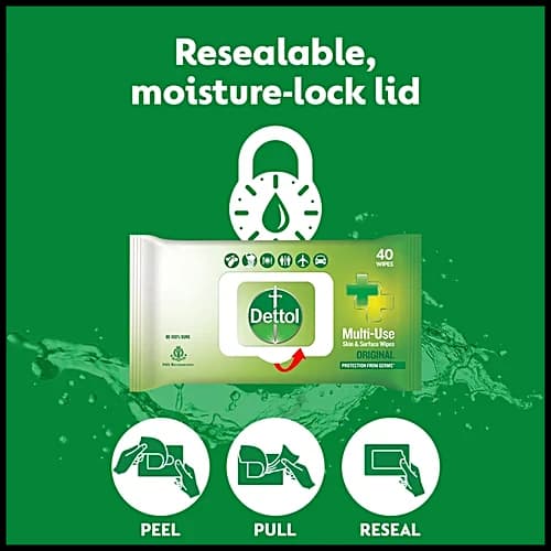 دستمال مرطوب چند منظوره پوست و سطوح دتول Dettol بسته 40 عددی — تصویر ۷