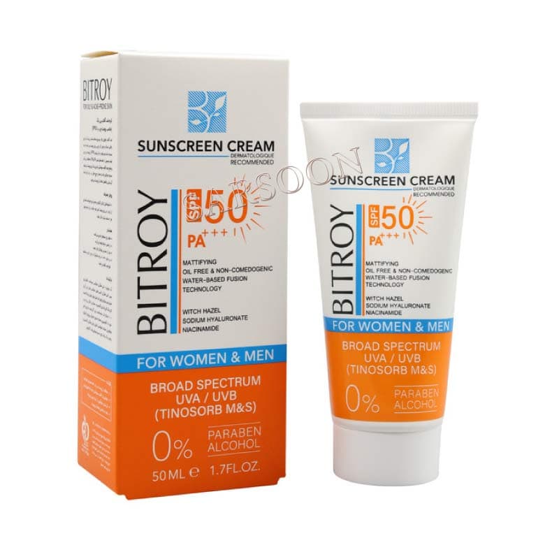 کرم ضد آفتاب بی رنگ پوست های مختلط و چرب بیتروی SPF50 Bitroy Combination and Oily Skin Invisible Sunscreen Cream SPF50
