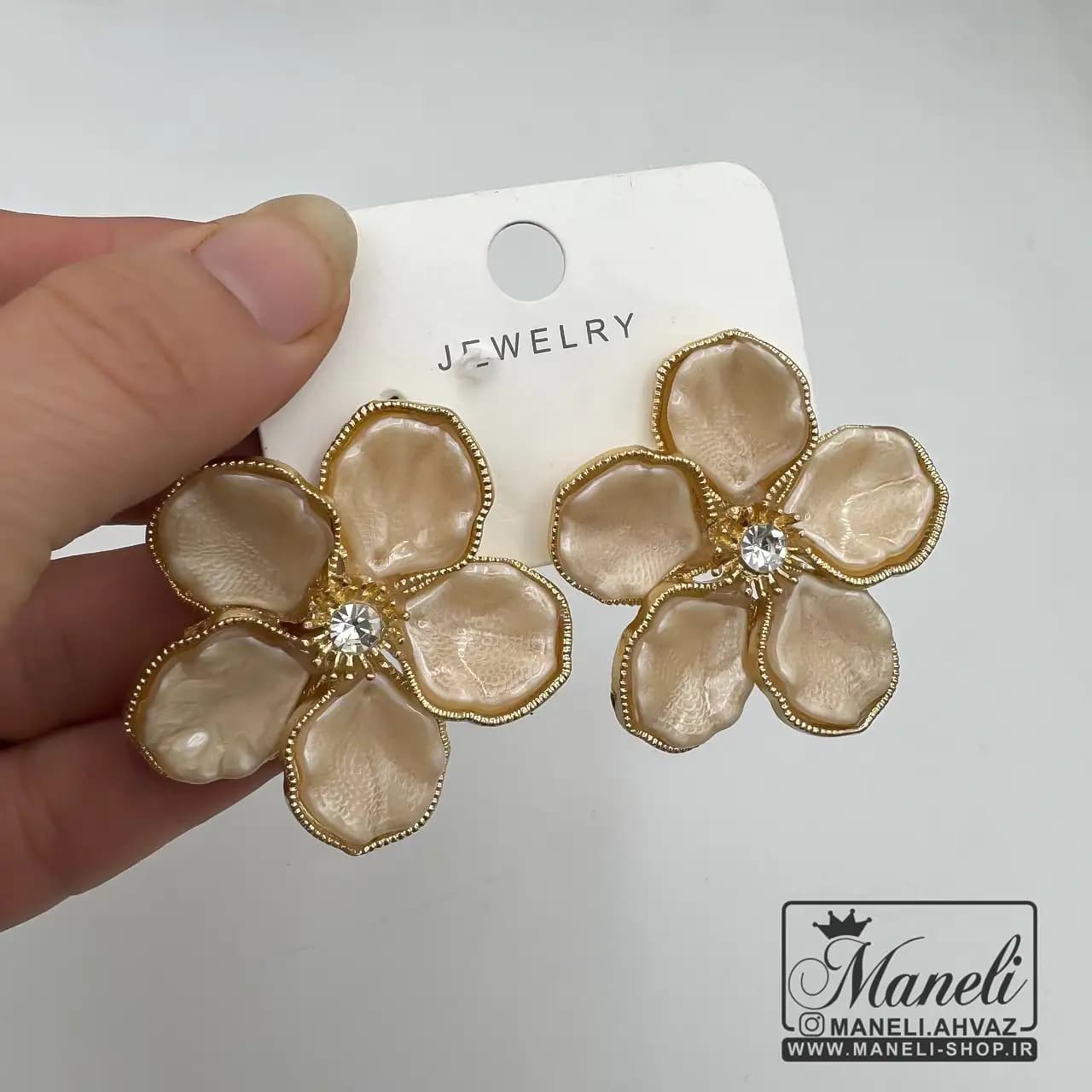 گوشواره ی فشن زنانه طلایی پایه نقره با ترکیب مروارید|409814