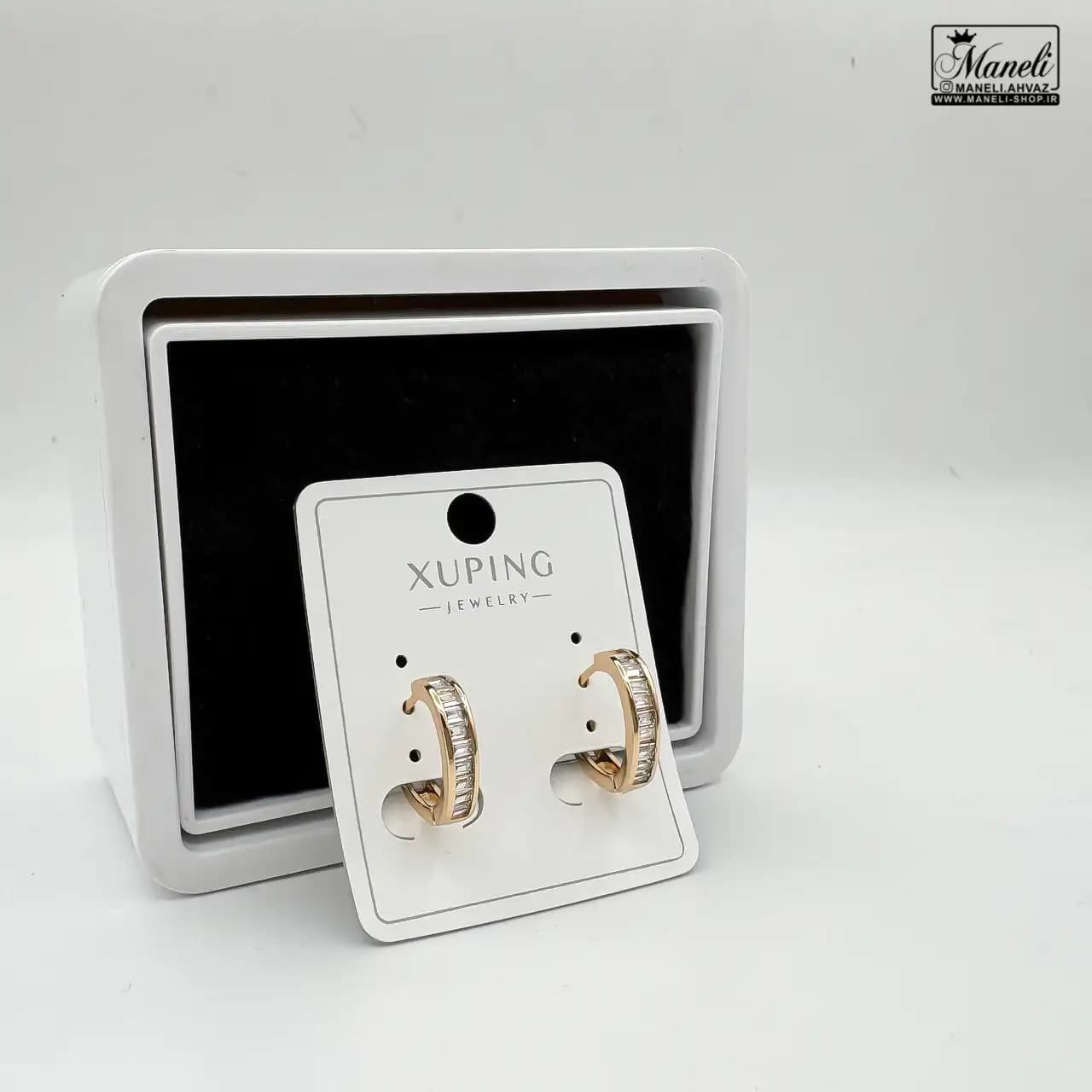 گوشواره حلقه ای نگین دار ساده ژوپینگ 40977 — تصویر ۲