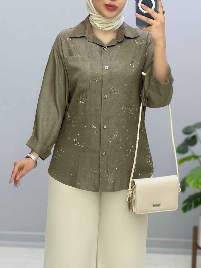 شومیز تک جیب تنسل شروین کد 107238