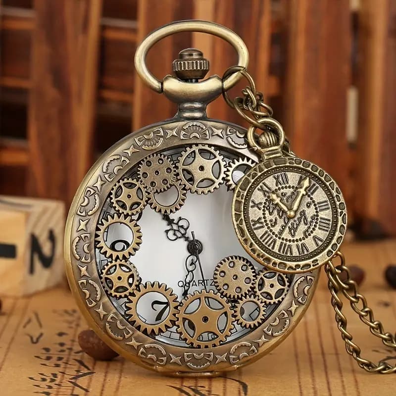 ساعت جیبی استیمپانک کوارتز Skeleton زنجیری گردنی