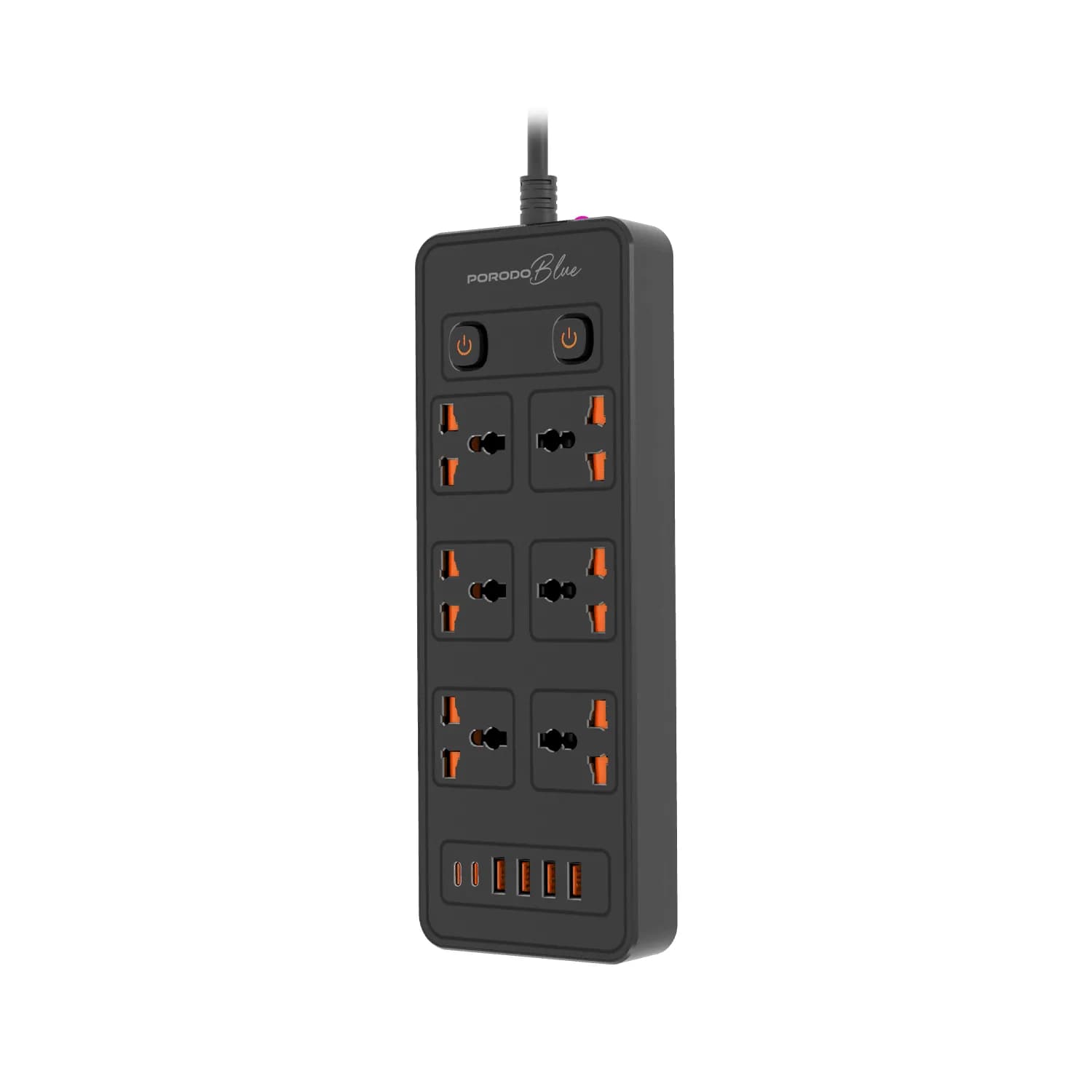 چند راهی برق چند پورت Porodo Blue 6 AC مدل Dual Switch Power Strip پرودو