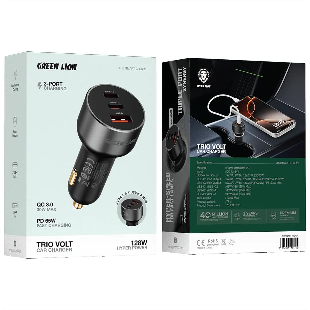 شارژر فندکی سریع Trio Volt Car Charger 128W مدل Trio Volt گرین لاین — تصویر ۳