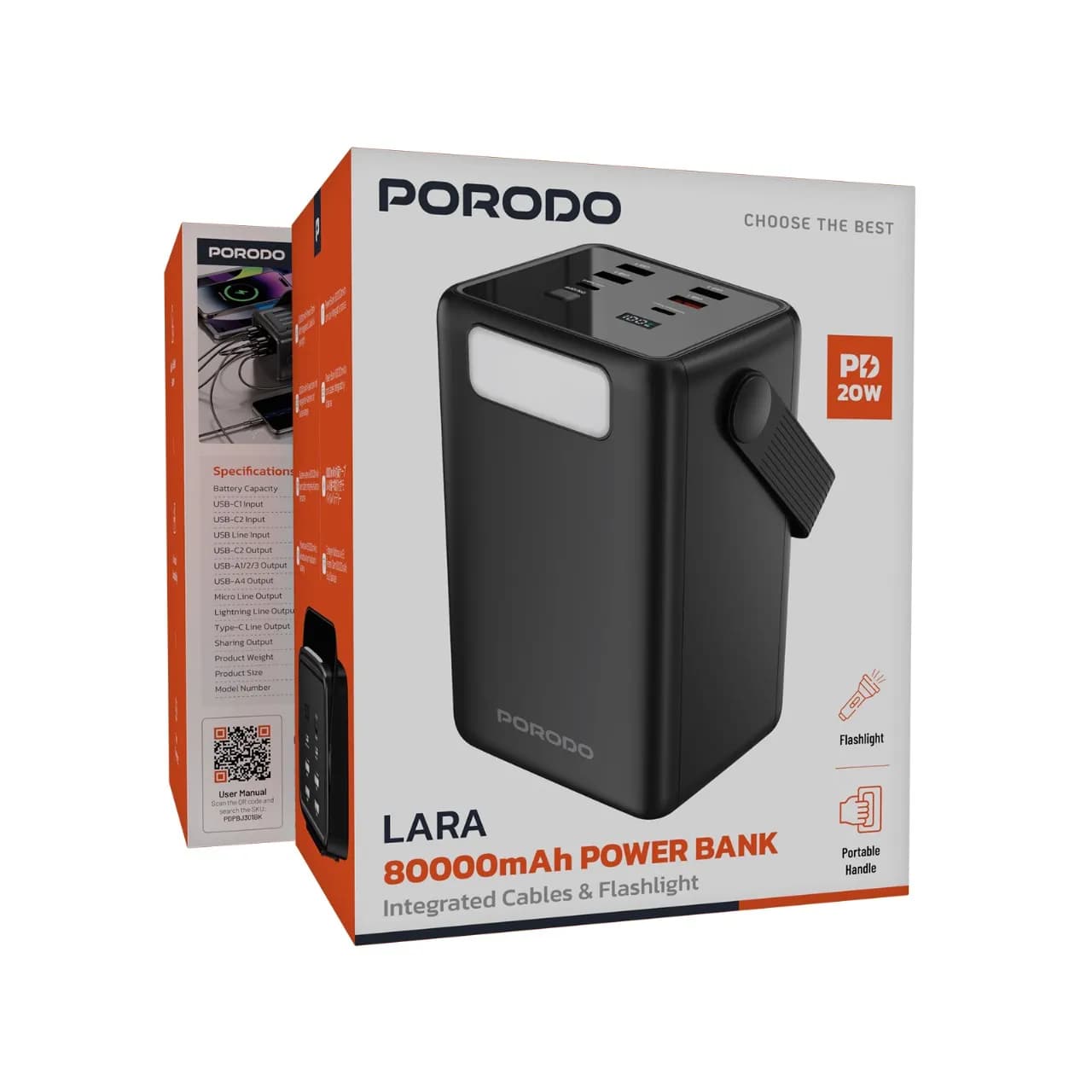 پاوربانک کابلدار 80000mAh مدل Lara پرودو — تصویر ۴