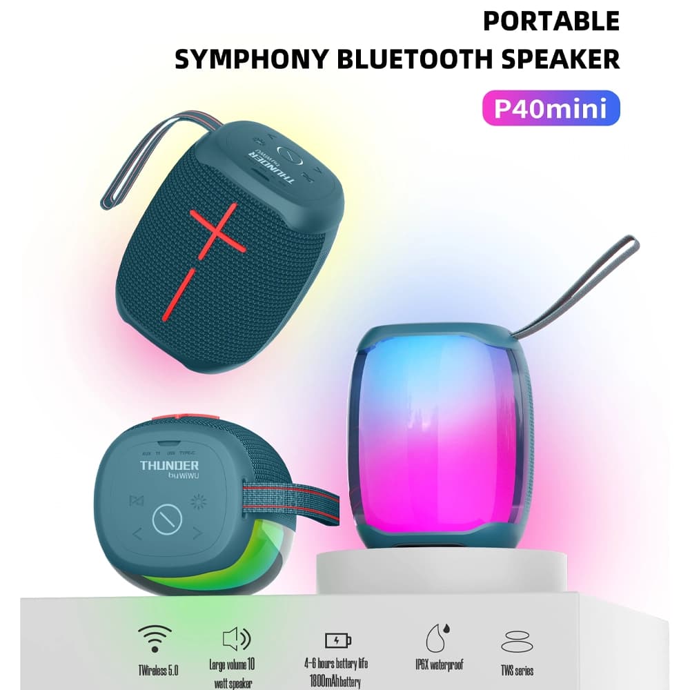 اسپیکر بلوتوثی قابل حمل شیائومی مدل WIWU Thunder Speaker P40 mini — تصویر ۸