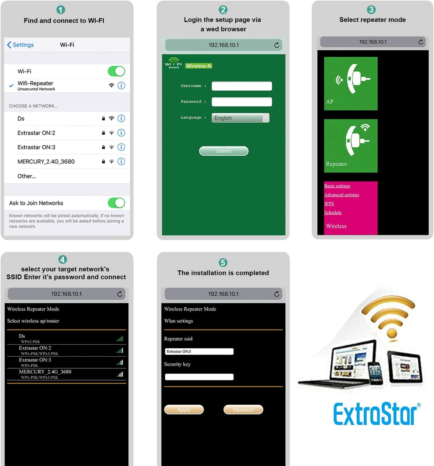 تقویت کننده وای فای 300 مگابیت در ثانیه WPS پورت برند EXTRASTAR — تصویر ۴