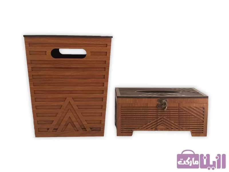 ست دستمال کاغذی و سطل عروس چوبی کد: 1108 — تصویر ۳