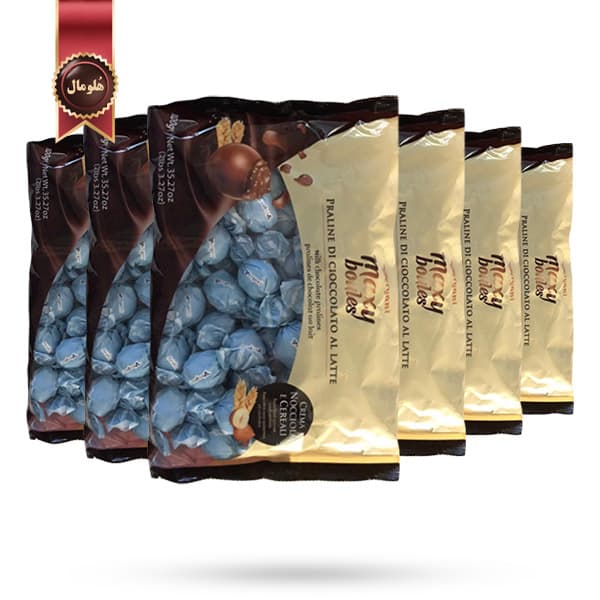 6 بسته شکلات پذیرایی مکسی بولز ورگانی Vergani Maxy Boules مدل کرم فندق و غلات آبی Hazelnut and cereal cream وزن یک کیلویی (اورجینال)