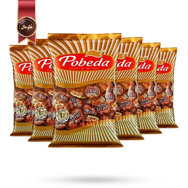 6 بسته شکلات پذیرایی پوبدا Pobeda مدل آماره با مغز کارامل کرانچی Amare caramel وزن یک کیلویی (اورجینال)