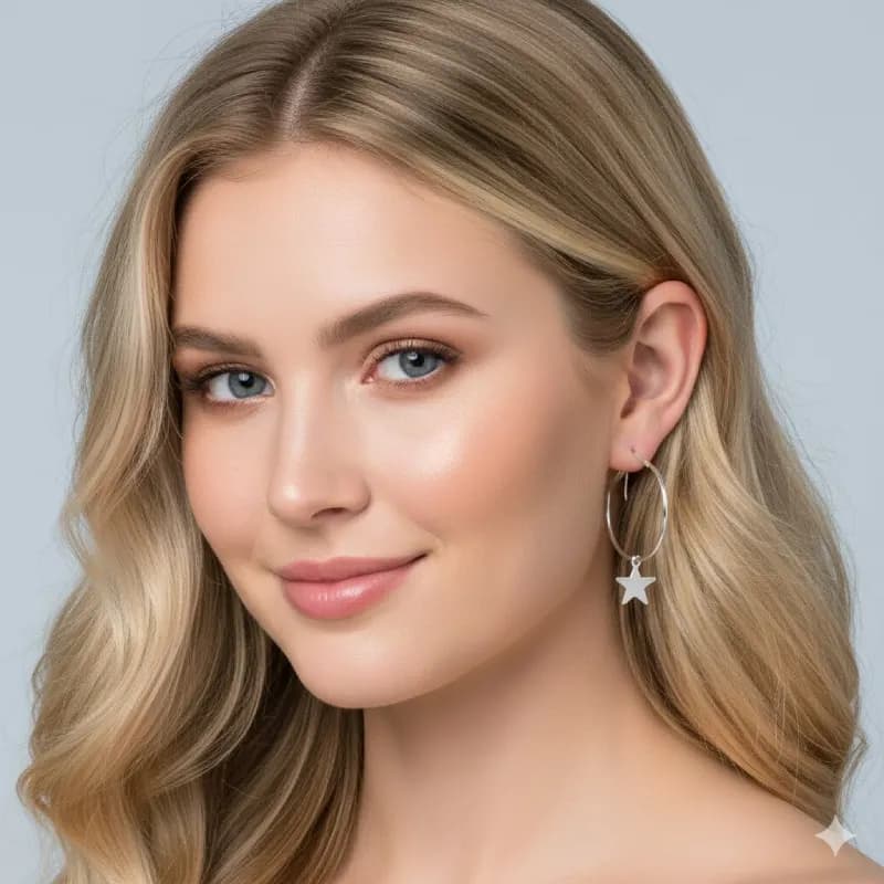 گوشواره حلقهای آویز ستاره (Star Charm Mini Hoop Earrings) — تصویر ۲