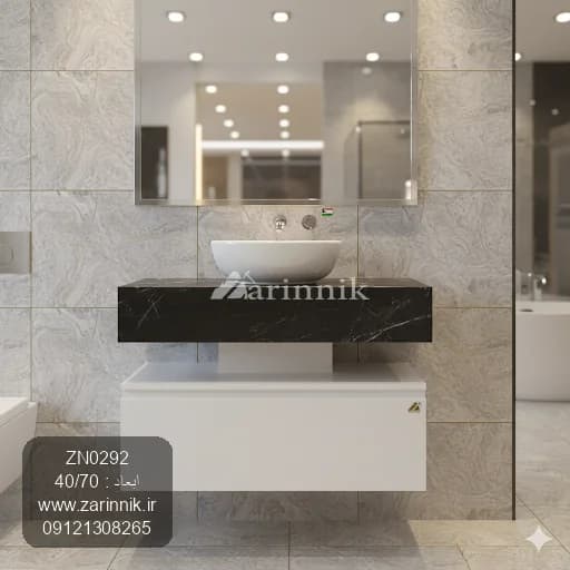 ست آینه و روشویی سرامیکی کابینتی طوسی کد ZN0292
