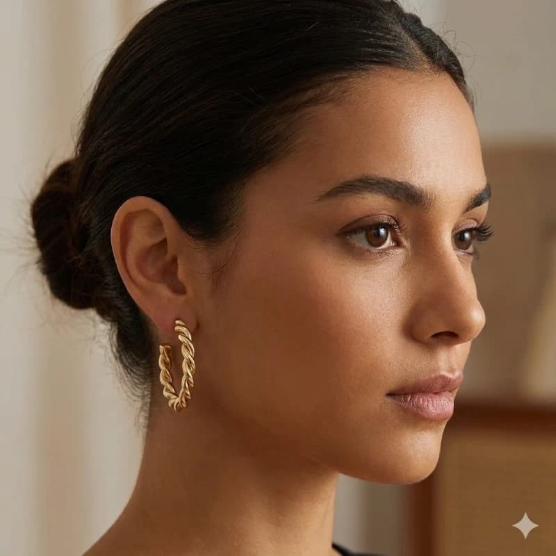 گوشواره میخی نیمحلقه طرح طنابی (Rope Twisted Half-Hoop Studs) — تصویر ۲