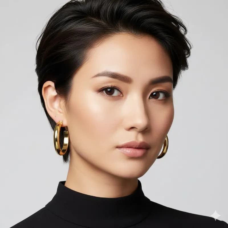 گوشواره نیمحلقه ضخیم طلایی (Chunky Half-Hoop Stud Earrings) — تصویر ۲