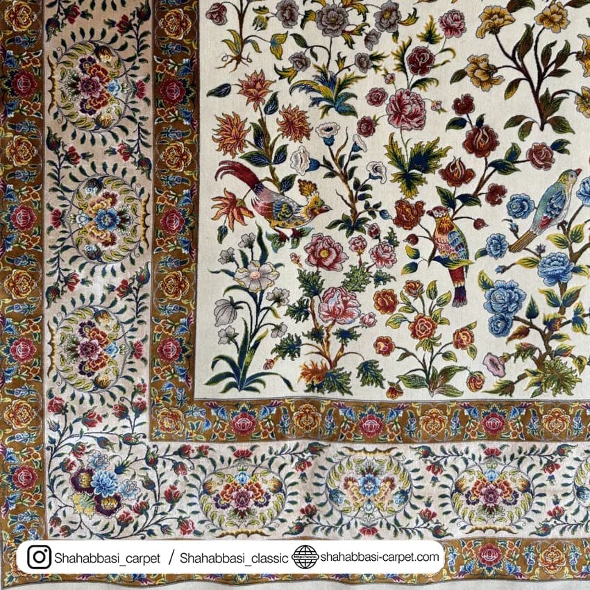 فرش ابریشم کد 211 کرم — تصویر ۳