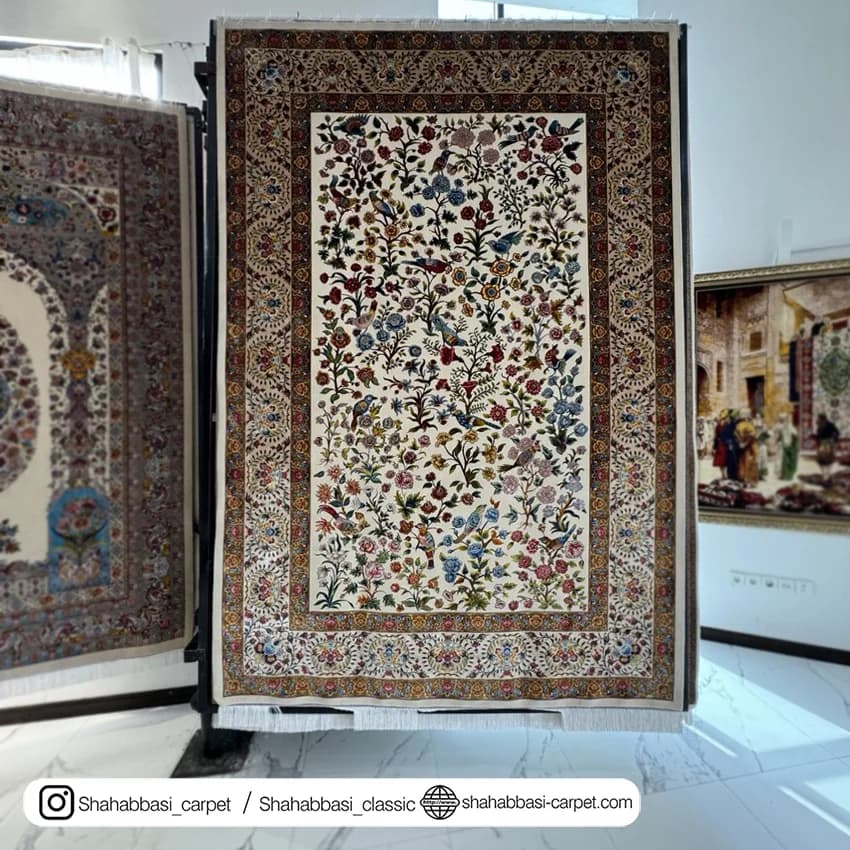 فرش ابریشم کد 211 کرم — تصویر ۲