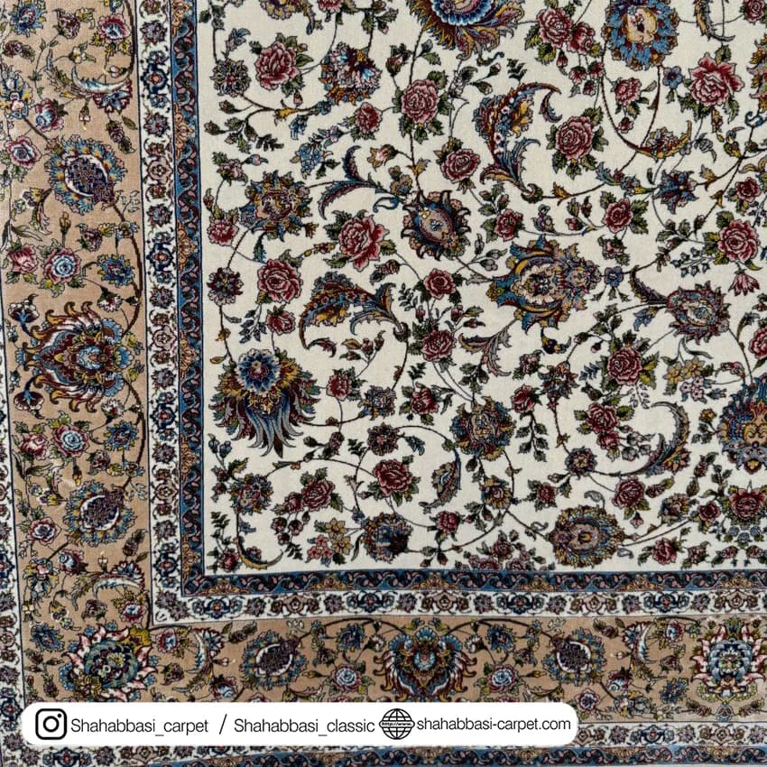 فرش ابریشم کد 209 کرم — تصویر ۴