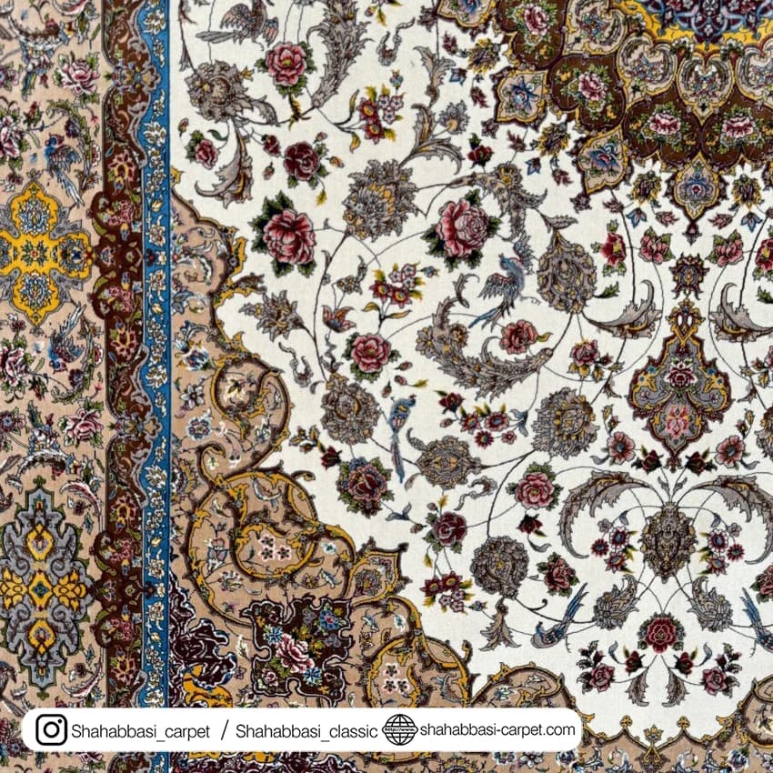 فرش ابریشم کد 207 کرم — تصویر ۳