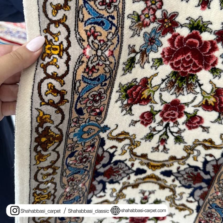فرش ابریشم کد 201 کرم — تصویر ۳