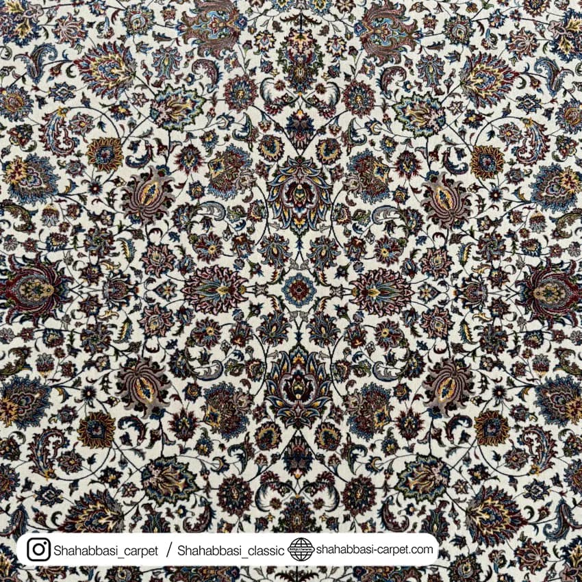 فرش ابریشم کد 199 کرم — تصویر ۳