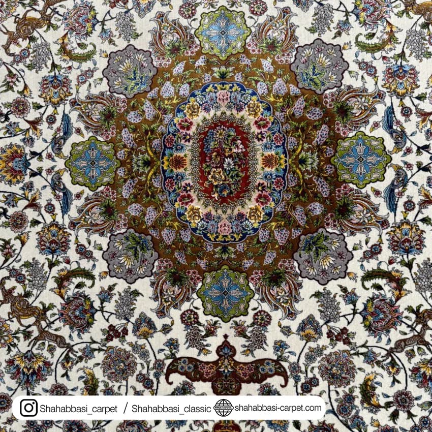 فرش ابریشم کد 192 کرم — تصویر ۴