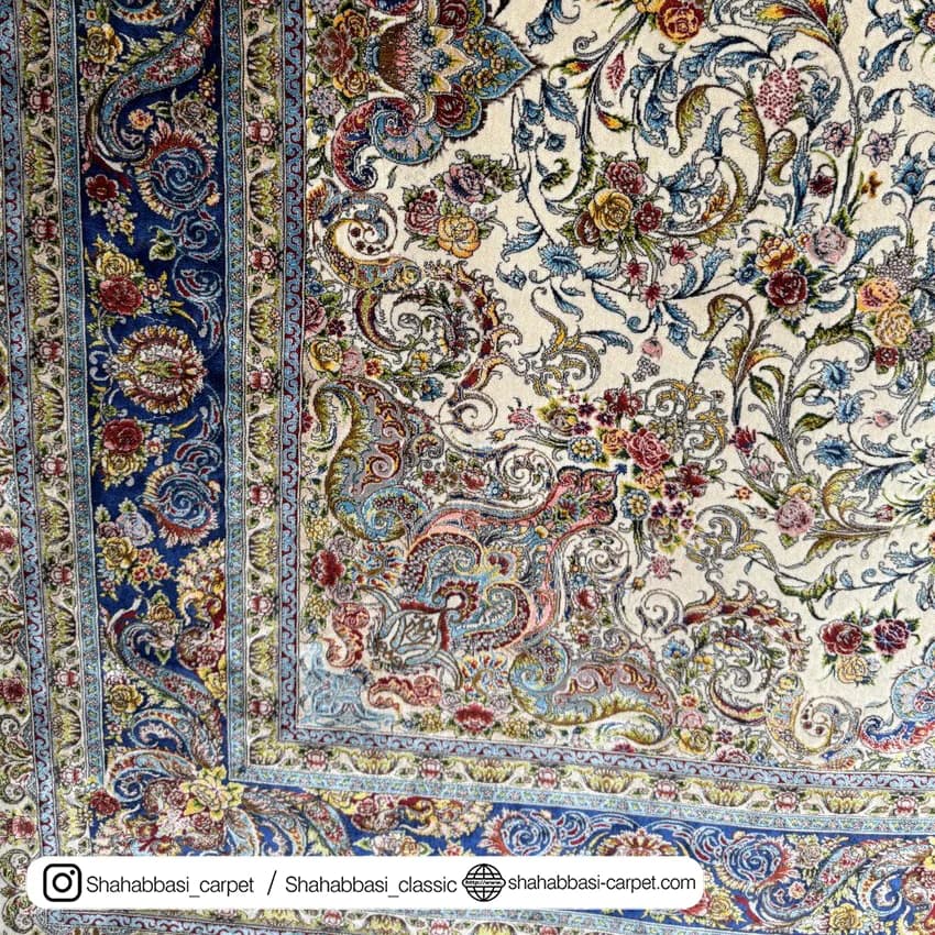 فرش ابریشم کد 187 کرم — تصویر ۴