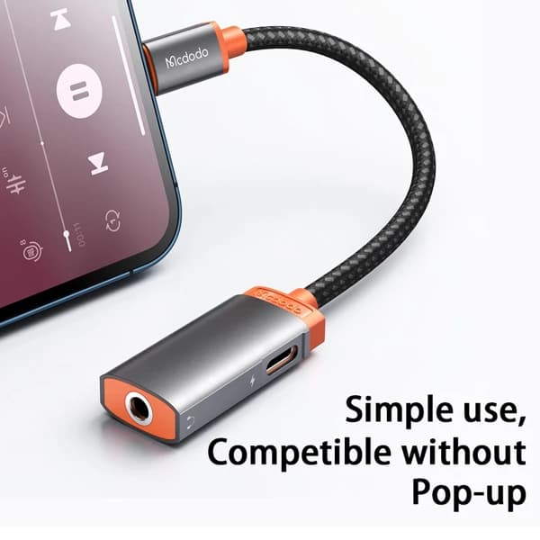 کابل تبدیل لایتنینگ اتصال همزمان هندزفری و شارژر مک دودو Mcdodo CA-6710 Lightning to Aux — تصویر ۳