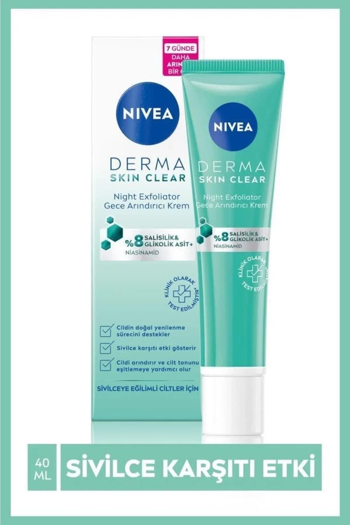 کرم شفاف کننده شب Derma Skin Clear نیوا حاوی سالیسیلیک و اسید گلیکولیک 40 میل — تصویر ۳