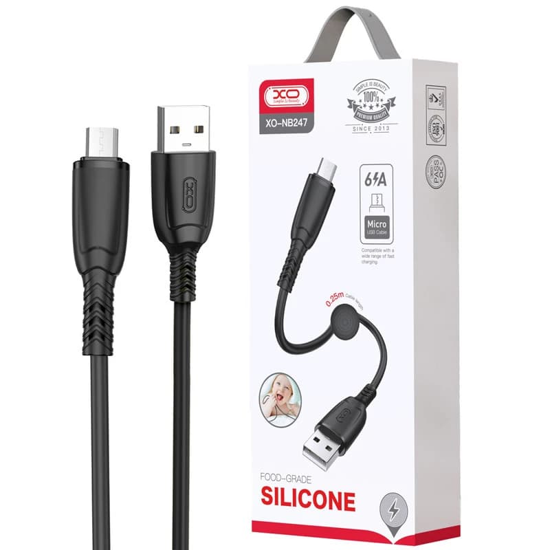 کابل کوتاه میکرو یو اس بی فست شارژ 6 آمپر ایکس او XO-NB247M طول 25 سانتی متر — تصویر ۲