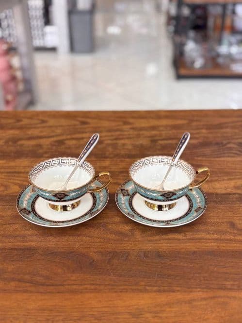 چایخوری انگلیسی طلاکوب دونفره سفیدآبی