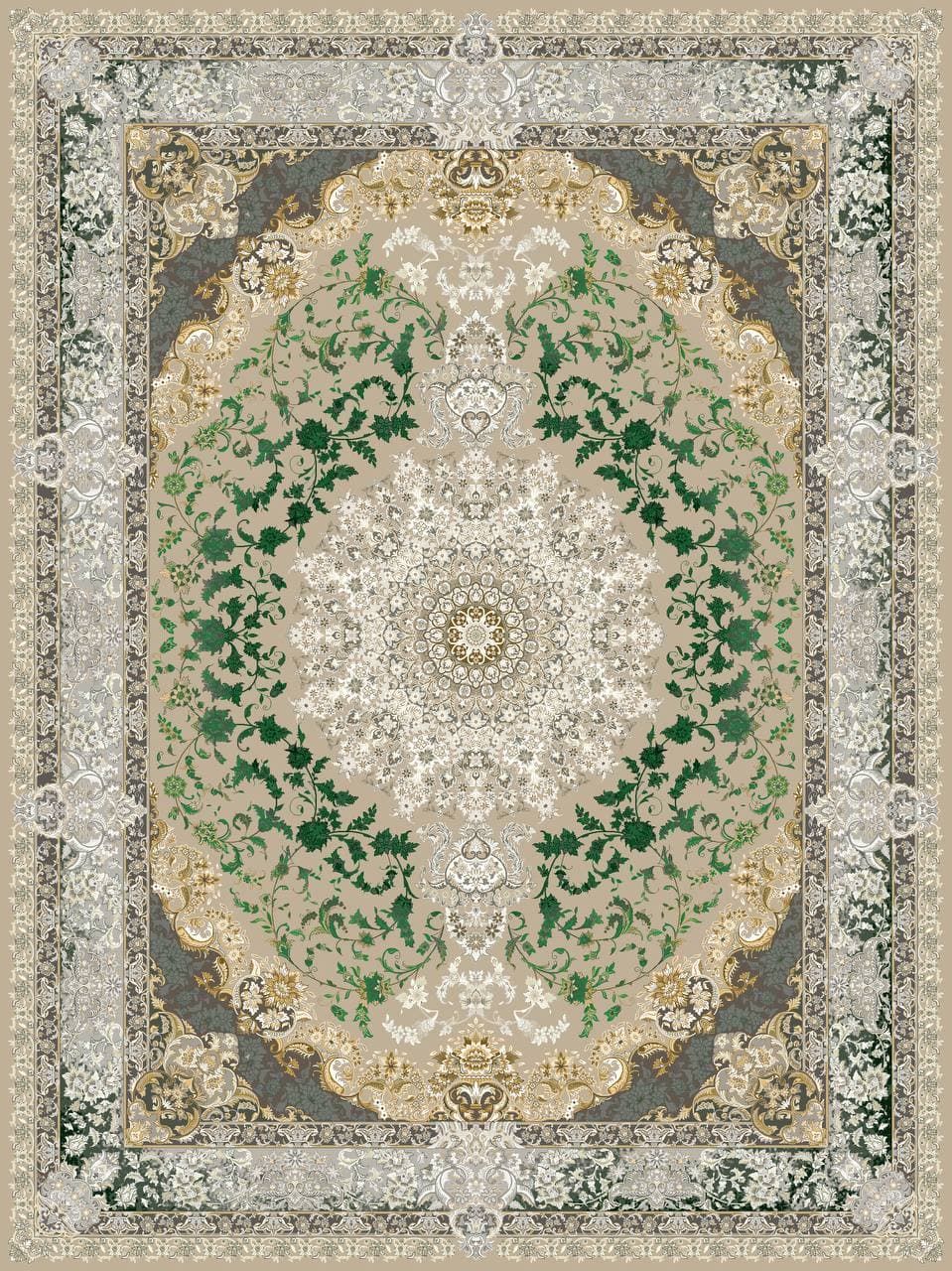 زیر سفره ای مخمل طرح گلدار سنتی خاکستری بژ کد tbt-f13085