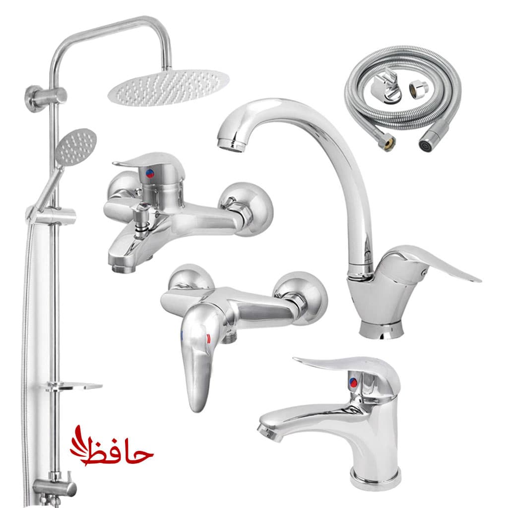 ست شیرالات شیرآلات لوکس با شلنگ و علم دوش دوکاره استیل گرد