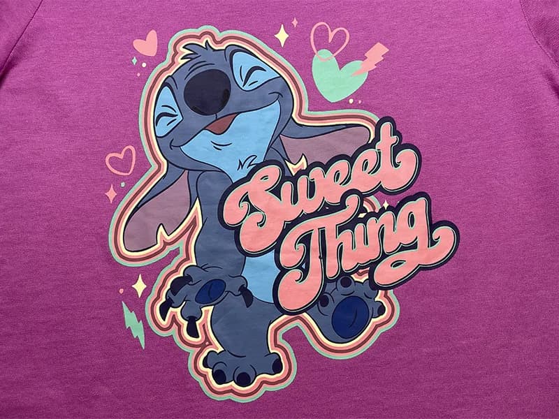 ست تیشرت شلوارک دخترانه Stitch آلمان بنفش طرح لیلو و استیچ — تصویر ۳