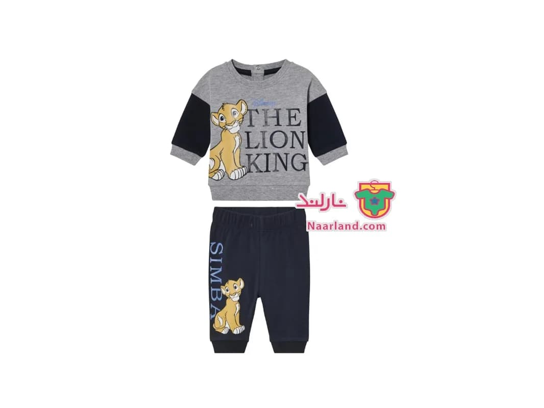 ست بلوز شلوار نوزادی دورس Disney طرح Lion King خاکستری سرمه ای