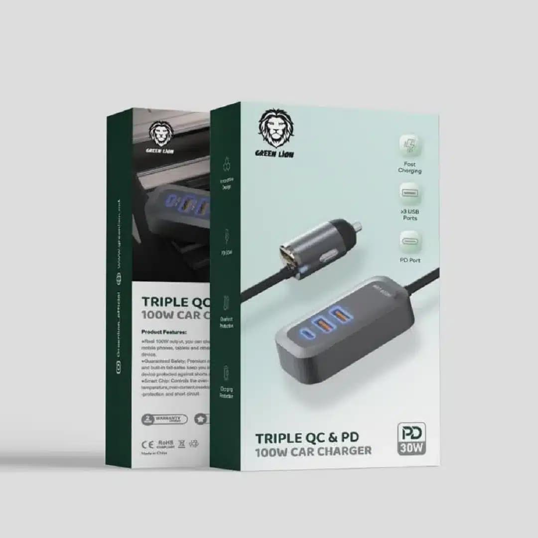 شارژر فندکی گرین لاین Green Lion Triple QC & PD 100W Car Charger — تصویر ۲