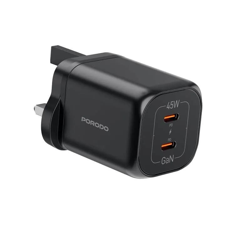 شارژر دیواری دو پورت USB‑C توان 45 وات مدل کوییک شارژ پرودو